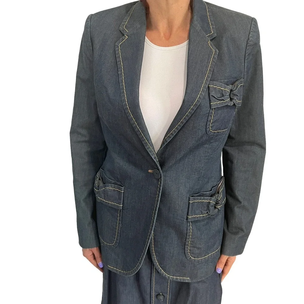 VIKTOR & ROLF Chambray Cotton  Denim 2 Piece Skirt Suit 40/8